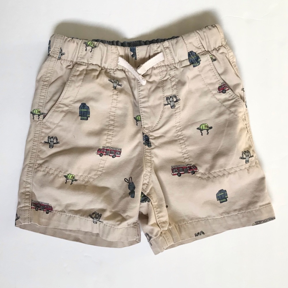 Baby GAP Fire Truck Firefighter Khaki Pull On Drawstring Waist Shorts